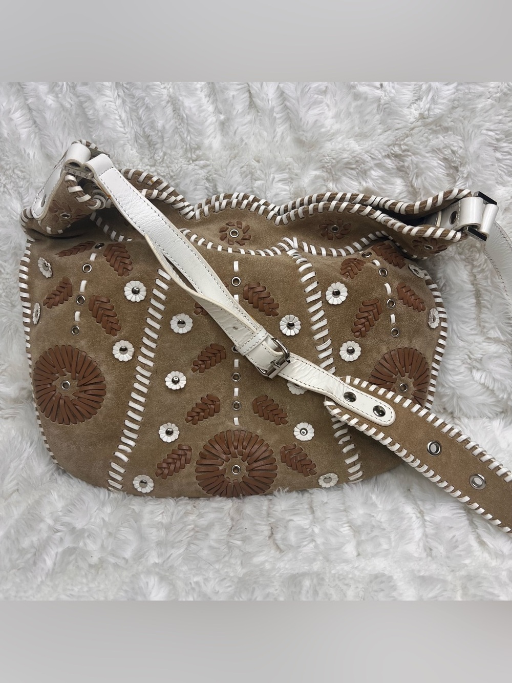 Rafe New York Stiched Leather Suede Messenger Handbag